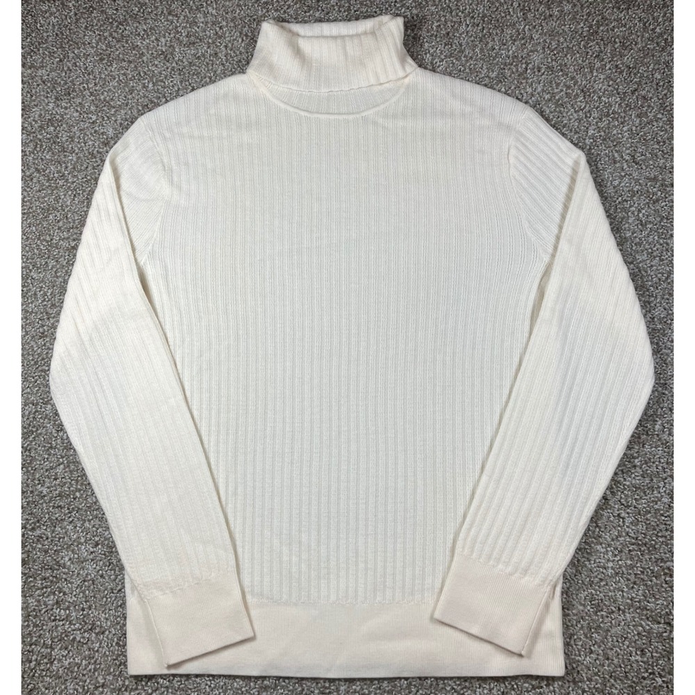 Mr Turk Mens Cream 100% Merino Wool Ribbed Turtleneck Sweater Small 2109901WO2